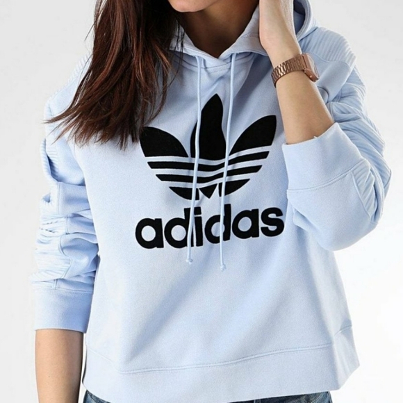 Adidas Cropped Hoodie Ribbed Sleeves - Picture 3 of 9